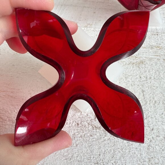 Vintage Red Hard Plastic Formed Candlestick Holders - Picture 5 of 11